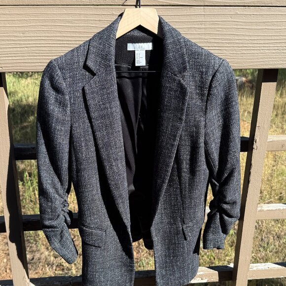 H&M Open-Front 3/4 Gathered Sleeve Tweed Blazer - Picture 3 of 10